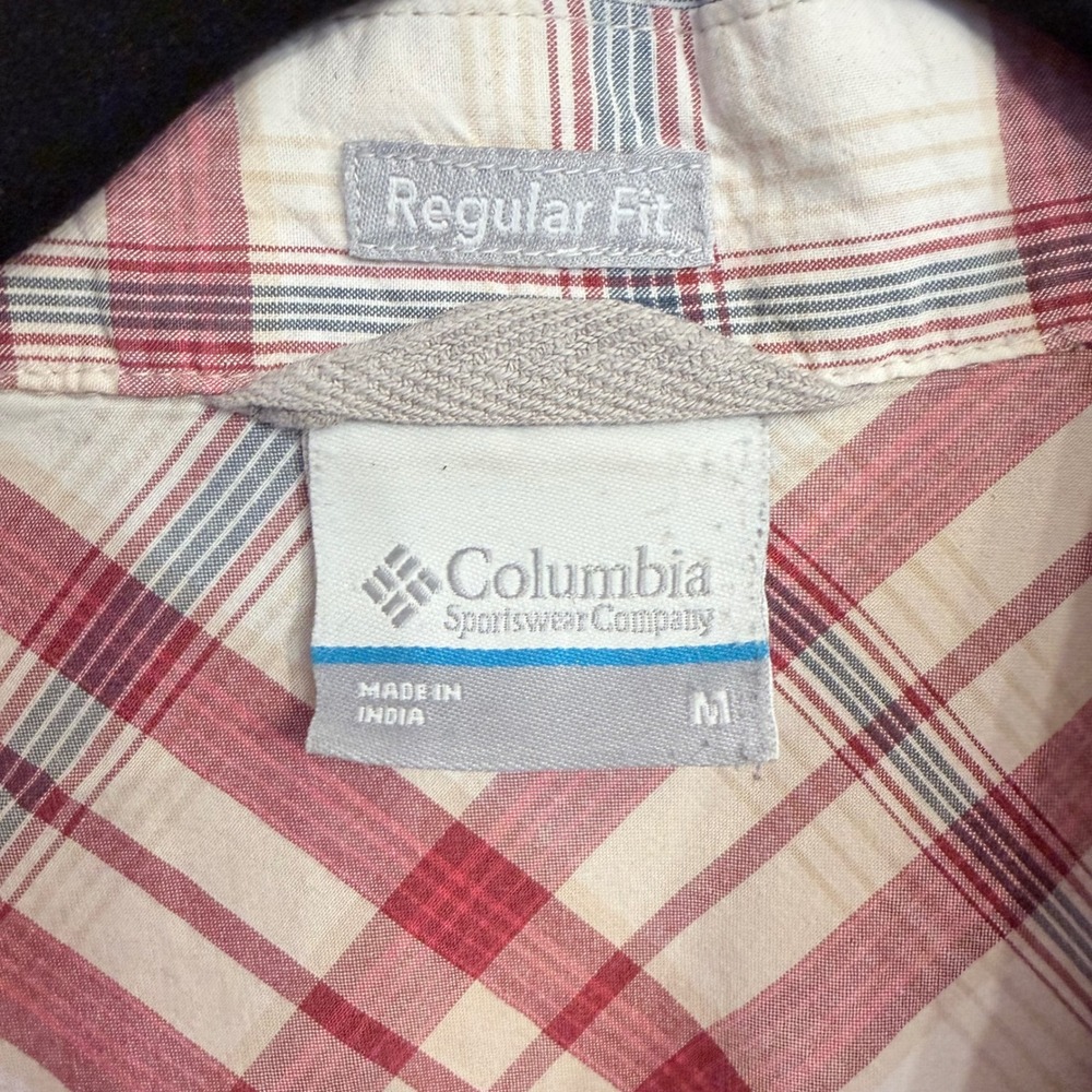 Columbia Mens Red Plaid Short Sleeve Button Up Shirt Regular Fit Cotton Medium - Picture 5 of 6
